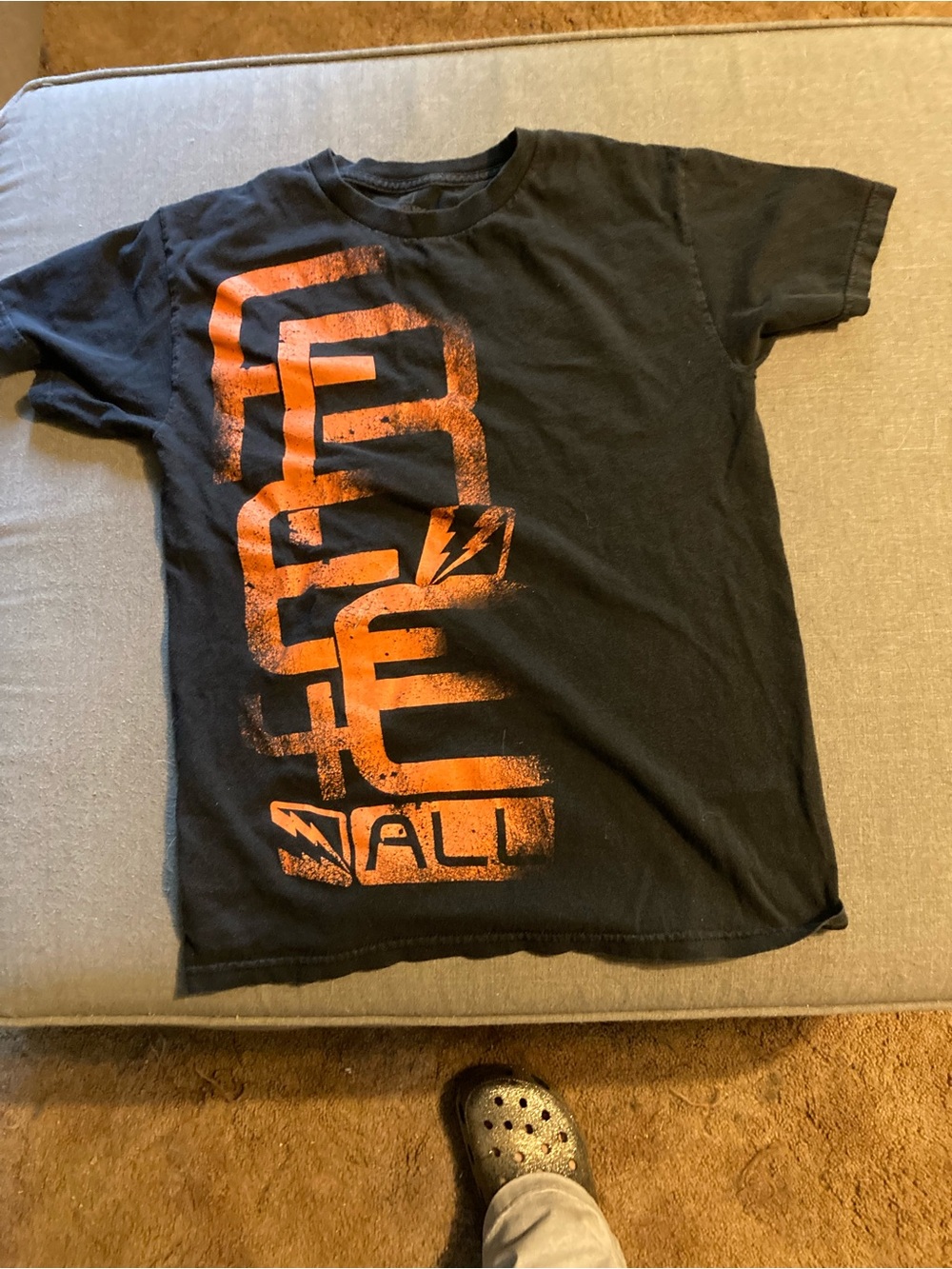 Men's Black Short Sleeve Graphic Tee with Orange Print